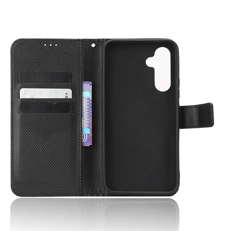 Anti-fall Phone Cover For Samsung Galaxy A34 5G, Anti-shock Magnetic Clasp Diamond Texture PU Leather Anti-scratch Foldable Stand Wallet Phone Case - Black