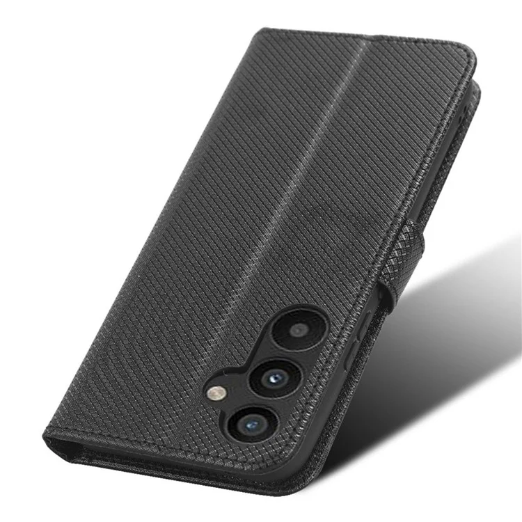 Anti-fall Phone Cover For Samsung Galaxy A34 5G, Anti-shock Magnetic Clasp Diamond Texture PU Leather Anti-scratch Foldable Stand Wallet Phone Case - Black