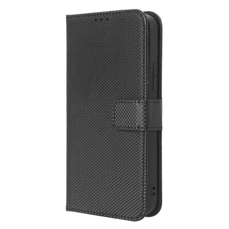 Anti-fall Phone Cover For Samsung Galaxy A34 5G, Anti-shock Magnetic Clasp Diamond Texture PU Leather Anti-scratch Foldable Stand Wallet Phone Case - Black