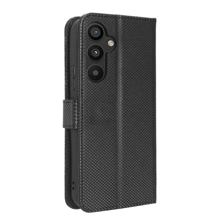 Anti-fall Phone Cover For Samsung Galaxy A34 5G, Anti-shock Magnetic Clasp Diamond Texture PU Leather Anti-scratch Foldable Stand Wallet Phone Case - Black