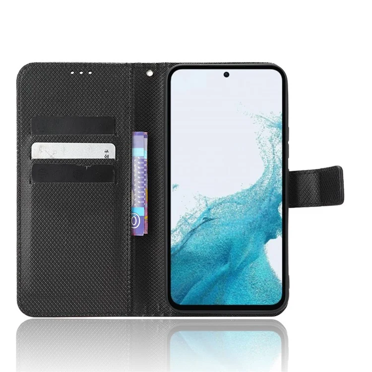 Für Samsung Galaxy A54 5G Magnetischer Verschluss Schutzhülle mit Diamantstruktur PU-Leder Stoßfeste Handyhülle mit Faltständer Geldbörse - Schwarz