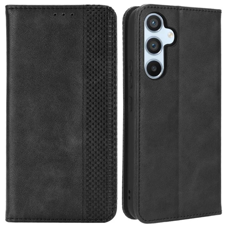Retro Texture Phone Cover For Samsung Galaxy A54 5G, Magnetic Auto Closing Imprinted Pattern PU Leather Flip Wallet Stand Phone Case - Black