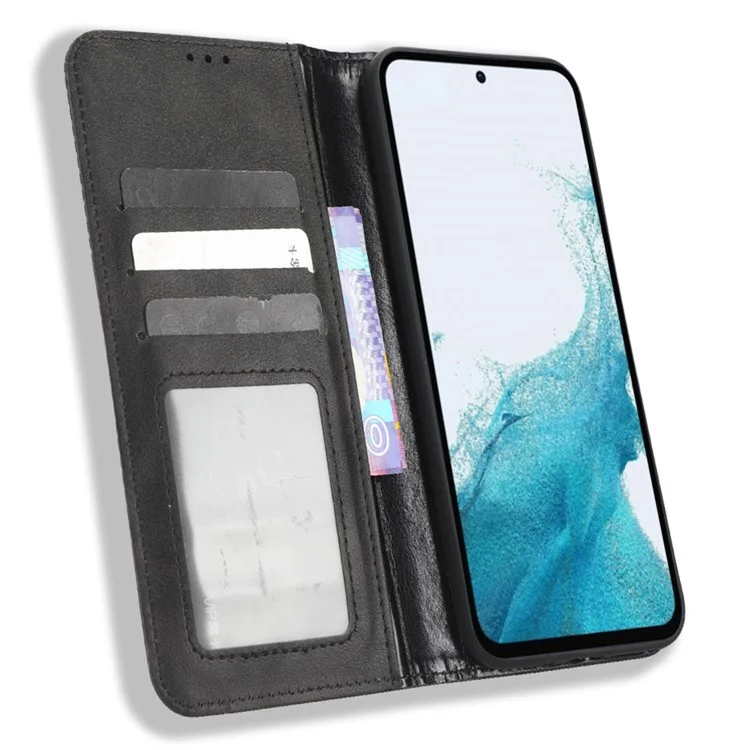 Retro Texture Phone Cover For Samsung Galaxy A54 5G, Magnetic Auto Closing Imprinted Pattern PU Leather Flip Wallet Stand Phone Case - Black