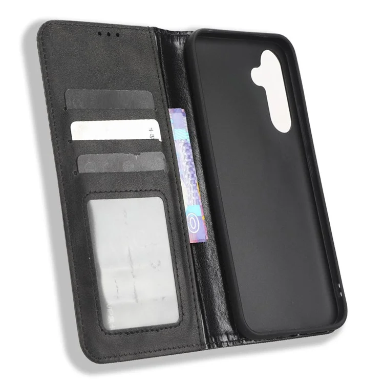 Retro Texture Phone Cover For Samsung Galaxy A54 5G, Magnetic Auto Closing Imprinted Pattern PU Leather Flip Wallet Stand Phone Case - Black