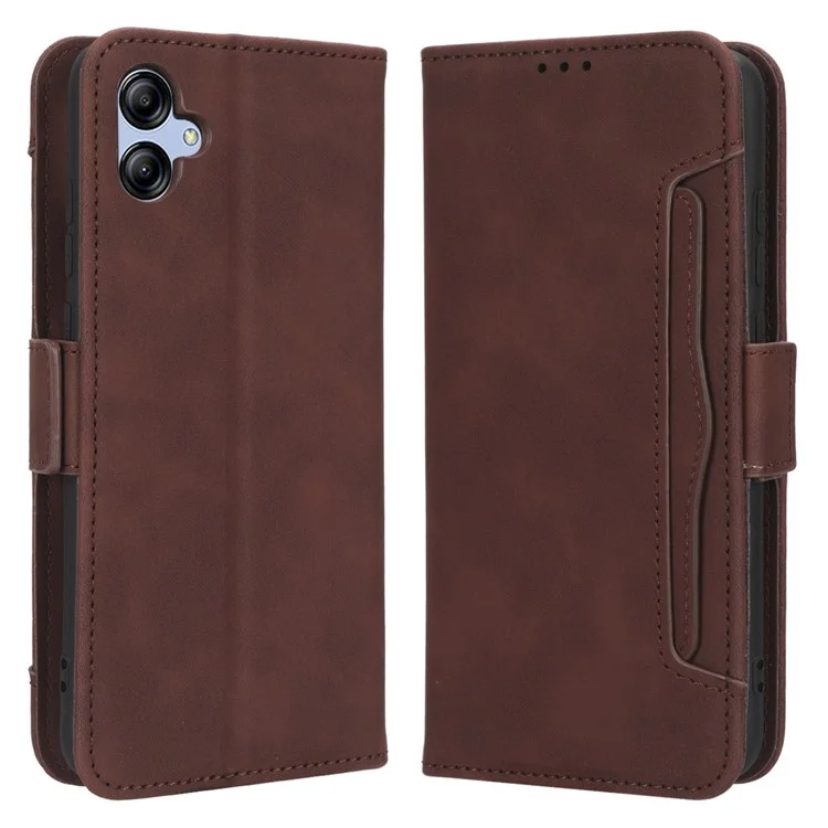 For Samsung Galaxy A04e 4G / F04 4G / M04 4G Full Protection PU Leather Phone Case Card Holder Magnetic Flip Cover Wallet Stand - Brown