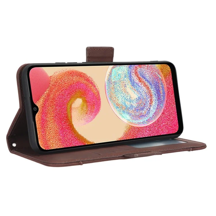 For Samsung Galaxy A04e 4G / F04 4G / M04 4G Full Protection PU Leather Phone Case Card Holder Magnetic Flip Cover Wallet Stand - Brown
