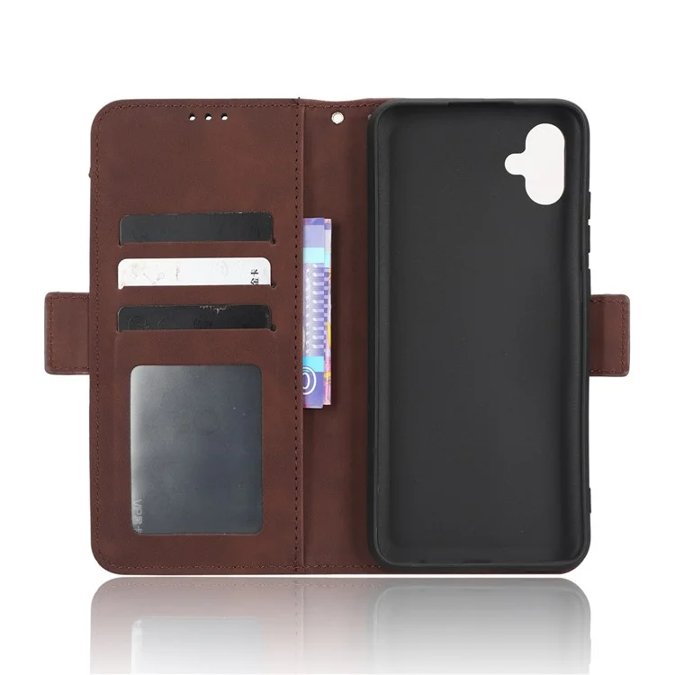 For Samsung Galaxy A04e 4G / F04 4G / M04 4G Full Protection PU Leather Phone Case Card Holder Magnetic Flip Cover Wallet Stand - Brown