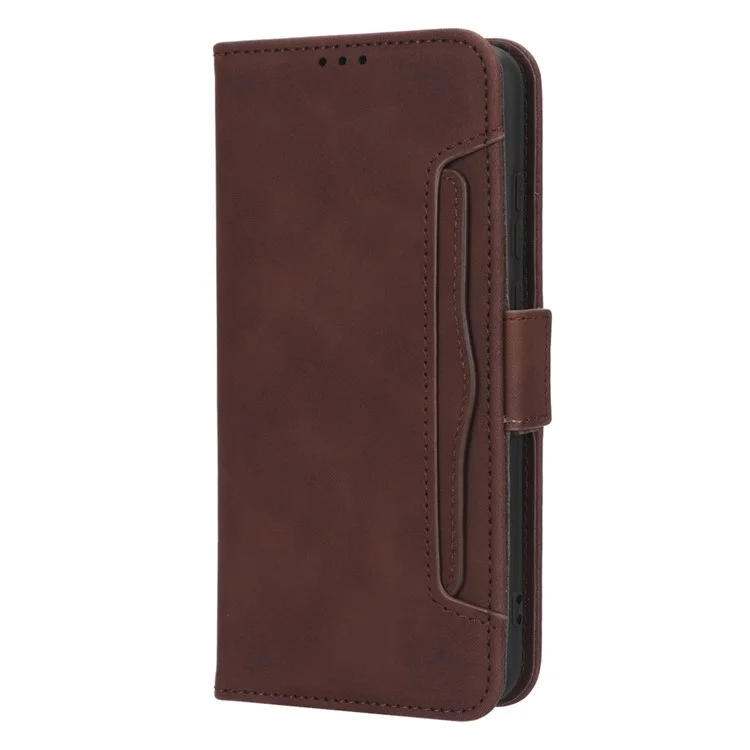 For Samsung Galaxy A04e 4G / F04 4G / M04 4G Full Protection PU Leather Phone Case Card Holder Magnetic Flip Cover Wallet Stand - Brown