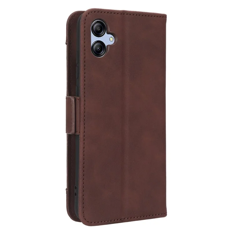 For Samsung Galaxy A04e 4G / F04 4G / M04 4G Full Protection PU Leather Phone Case Card Holder Magnetic Flip Cover Wallet Stand - Brown