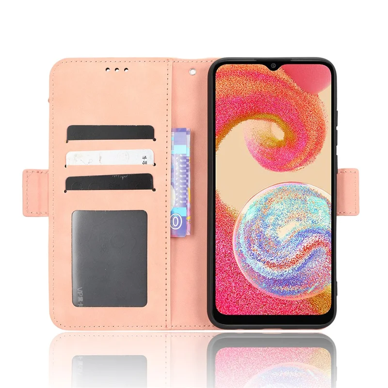 Pour Samsung Galaxy A04e 4G / F04 4G / M04 4G Protection complète Étui de téléphone en cuir PU Portefeuille Magnétique Rabat Couverture Support - Rose