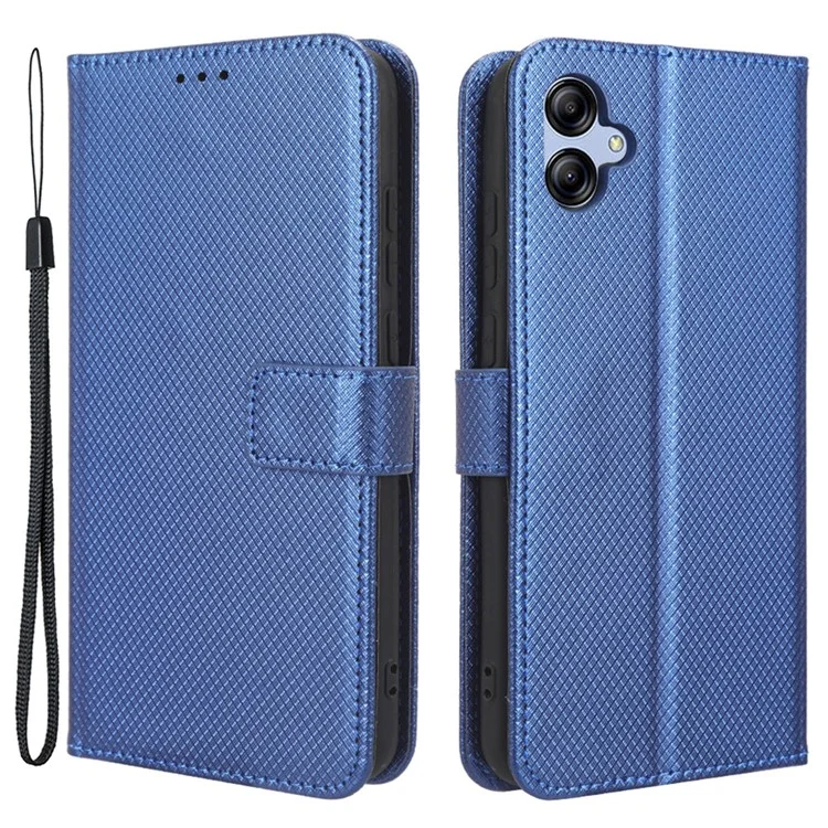 For Samsung Galaxy A04e 4G / F04 4G / M04 4G Magnetic Clasp Protective Phone Cover Diamond Texture PU Leather Foldable Stand Flip Wallet Phone Case - Blue