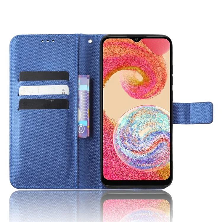For Samsung Galaxy A04e 4G / F04 4G / M04 4G Magnetic Clasp Protective Phone Cover Diamond Texture PU Leather Foldable Stand Flip Wallet Phone Case - Blue