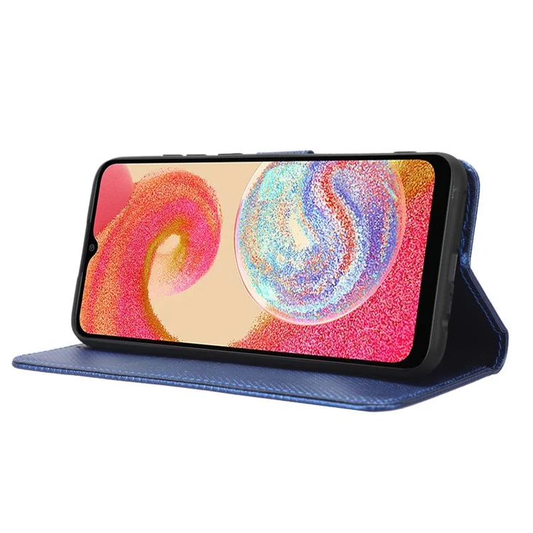 For Samsung Galaxy A04e 4G / F04 4G / M04 4G Magnetic Clasp Protective Phone Cover Diamond Texture PU Leather Foldable Stand Flip Wallet Phone Case - Blue