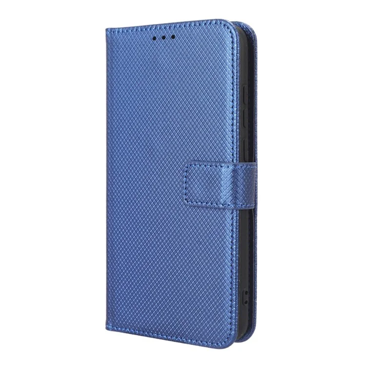 For Samsung Galaxy A04e 4G / F04 4G / M04 4G Magnetic Clasp Protective Phone Cover Diamond Texture PU Leather Foldable Stand Flip Wallet Phone Case - Blue