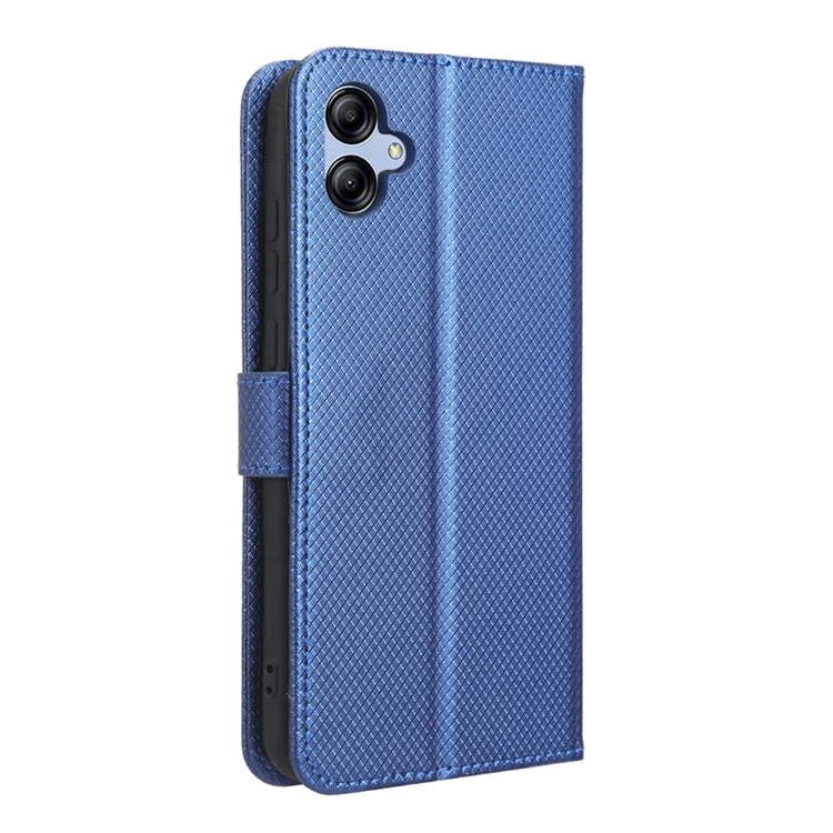 For Samsung Galaxy A04e 4G / F04 4G / M04 4G Magnetic Clasp Protective Phone Cover Diamond Texture PU Leather Foldable Stand Flip Wallet Phone Case - Blue