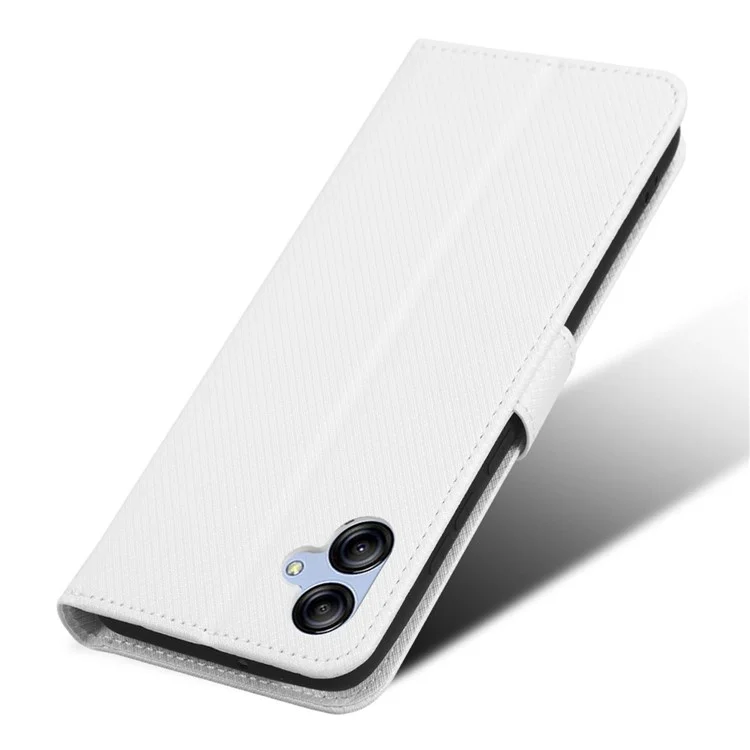 Para Samsung Galaxy A04e 4G / F04 4G / M04 4G Funda de teléfono protectora con cierre magnético Textura de diamante Funda de cartera plegable de piel sintética PU - Blanco
