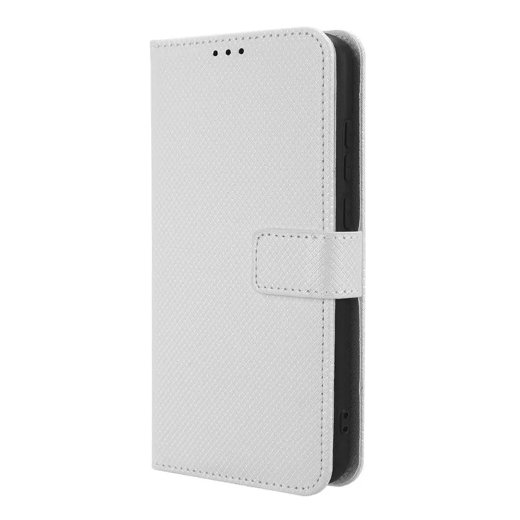 Para Samsung Galaxy A04e 4G / F04 4G / M04 4G Funda de teléfono protectora con cierre magnético Textura de diamante Funda de cartera plegable de piel sintética PU - Blanco