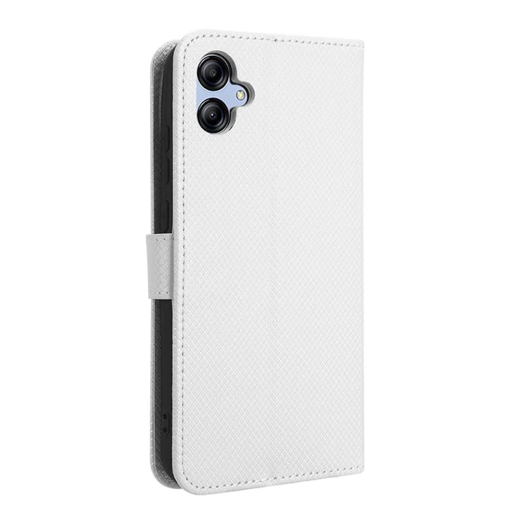 Para Samsung Galaxy A04e 4G / F04 4G / M04 4G Funda de teléfono protectora con cierre magnético Textura de diamante Funda de cartera plegable de piel sintética PU - Blanco