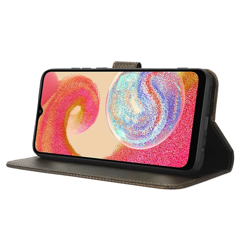 For Samsung Galaxy A04e 4G / F04 4G / M04 4G Magnetic Clasp Protective Phone Cover Diamond Texture PU Leather Foldable Stand Flip Wallet Phone Case - Brown