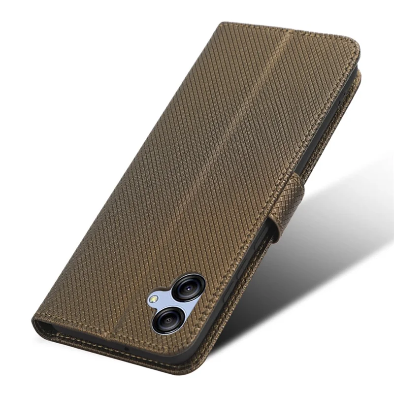 For Samsung Galaxy A04e 4G / F04 4G / M04 4G Magnetic Clasp Protective Phone Cover Diamond Texture PU Leather Foldable Stand Flip Wallet Phone Case - Brown
