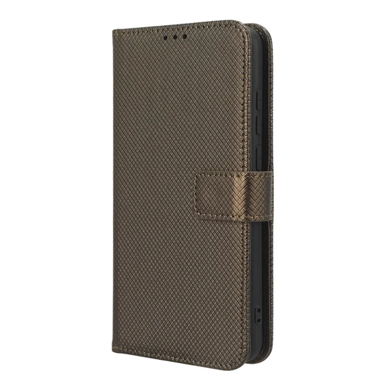 For Samsung Galaxy A04e 4G / F04 4G / M04 4G Magnetic Clasp Protective Phone Cover Diamond Texture PU Leather Foldable Stand Flip Wallet Phone Case - Brown