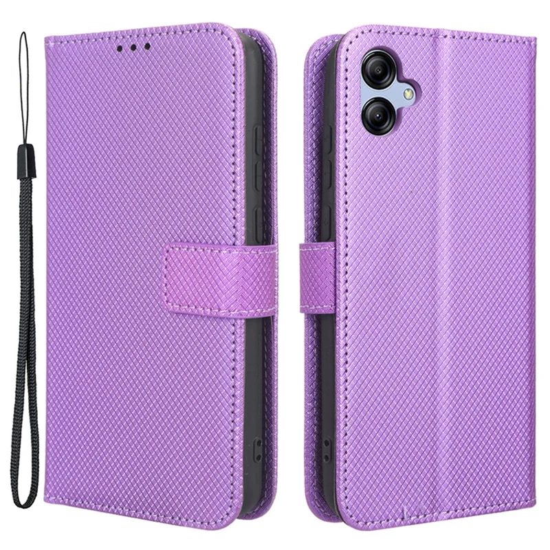 For Samsung Galaxy A04e 4G / F04 4G / M04 4G Magnetic Clasp Protective Phone Cover Diamond Texture PU Leather Foldable Stand Flip Wallet Phone Case - Purple