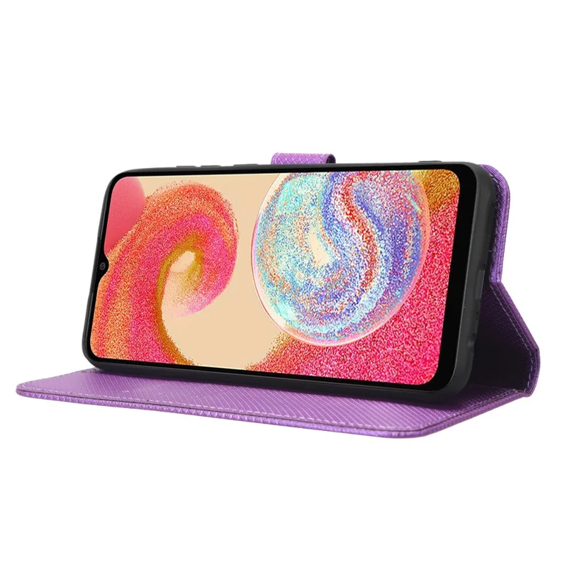 For Samsung Galaxy A04e 4G / F04 4G / M04 4G Magnetic Clasp Protective Phone Cover Diamond Texture PU Leather Foldable Stand Flip Wallet Phone Case - Purple