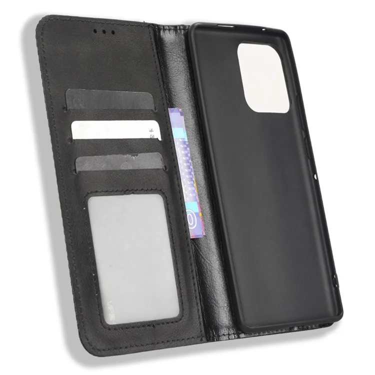 Custodia per telefono a prova di caduta per Motorola Moto X40 5G / Edge 40 Pro 5G / Edge+ (2023) Chiusura automatica magnetica Motivo stampato Texture retrò in pelle di poliuretano Custodia a portafoglio con supporto - Nero