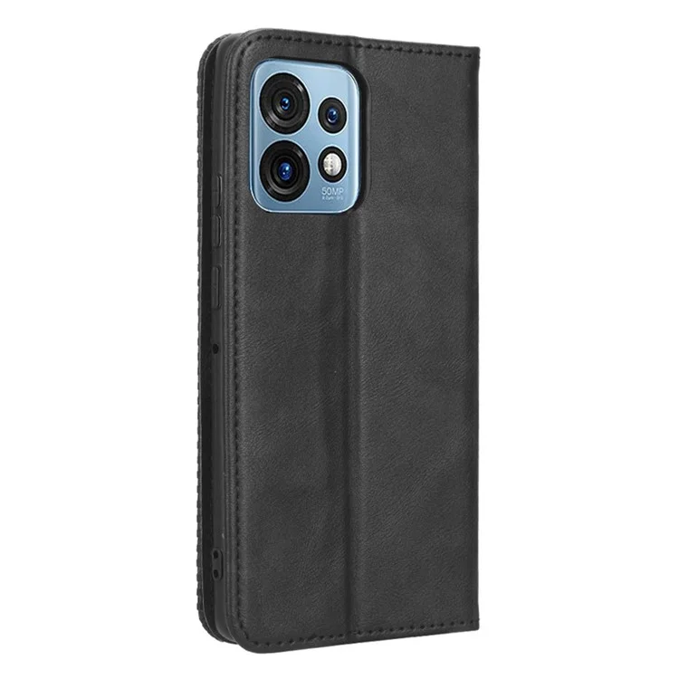 Custodia per telefono a prova di caduta per Motorola Moto X40 5G / Edge 40 Pro 5G / Edge+ (2023) Chiusura automatica magnetica Motivo stampato Texture retrò in pelle di poliuretano Custodia a portafoglio con supporto - Nero