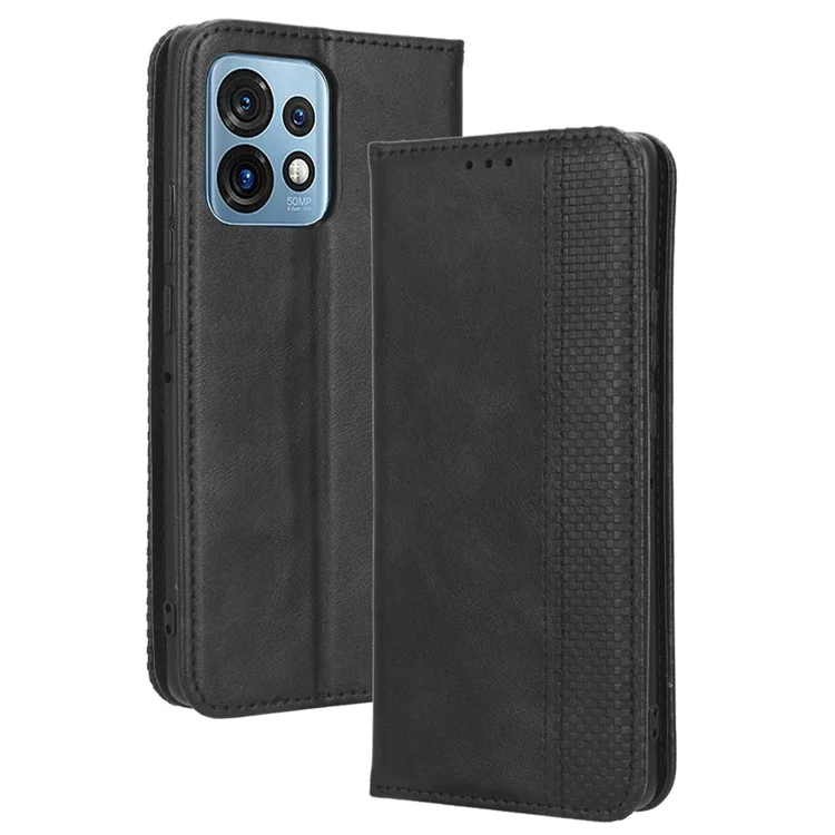 Custodia per telefono a prova di caduta per Motorola Moto X40 5G / Edge 40 Pro 5G / Edge+ (2023) Chiusura automatica magnetica Motivo stampato Texture retrò in pelle di poliuretano Custodia a portafoglio con supporto - Nero