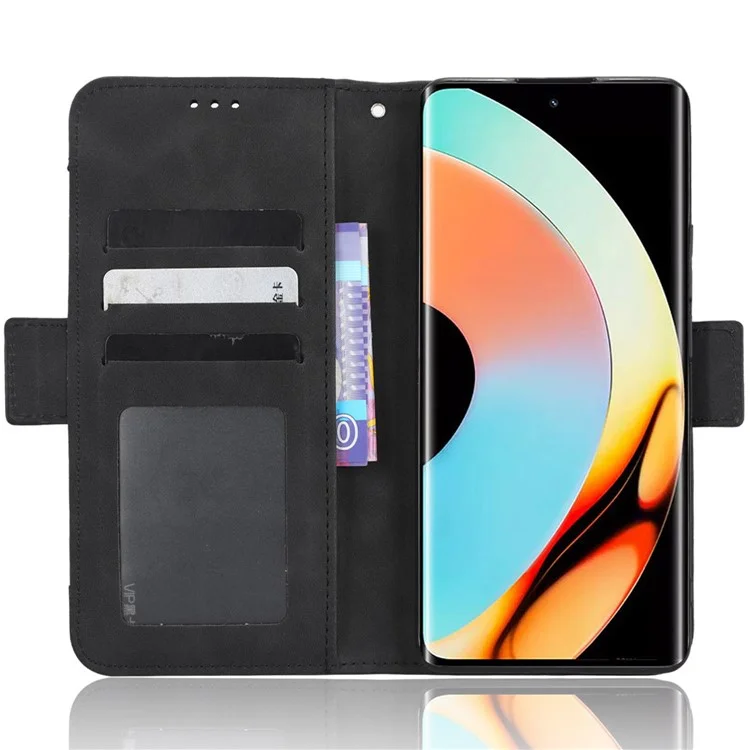 For Realme 10 Pro+ 5G PU Leather Phone Case Multiple Card Slots Magnetic Full Coverage Flip Phone Cover Wallet Stand - Black