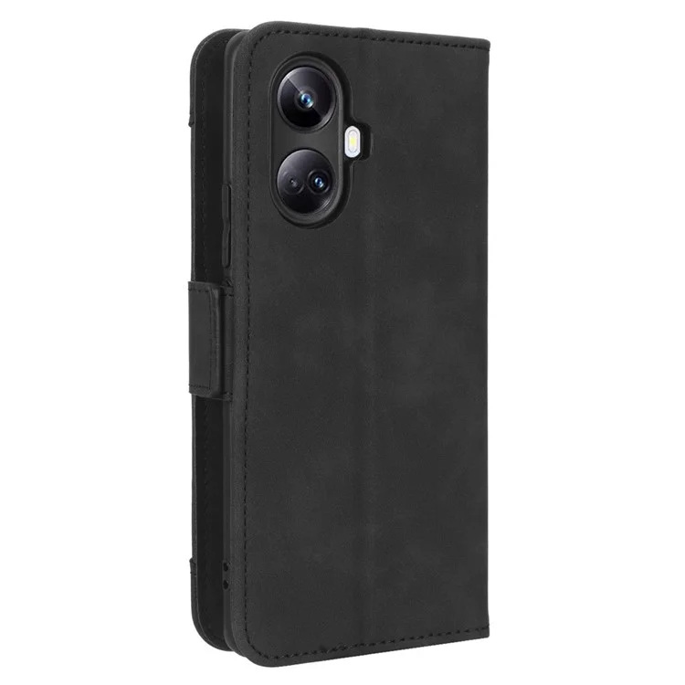 For Realme 10 Pro+ 5G PU Leather Phone Case Multiple Card Slots Magnetic Full Coverage Flip Phone Cover Wallet Stand - Black