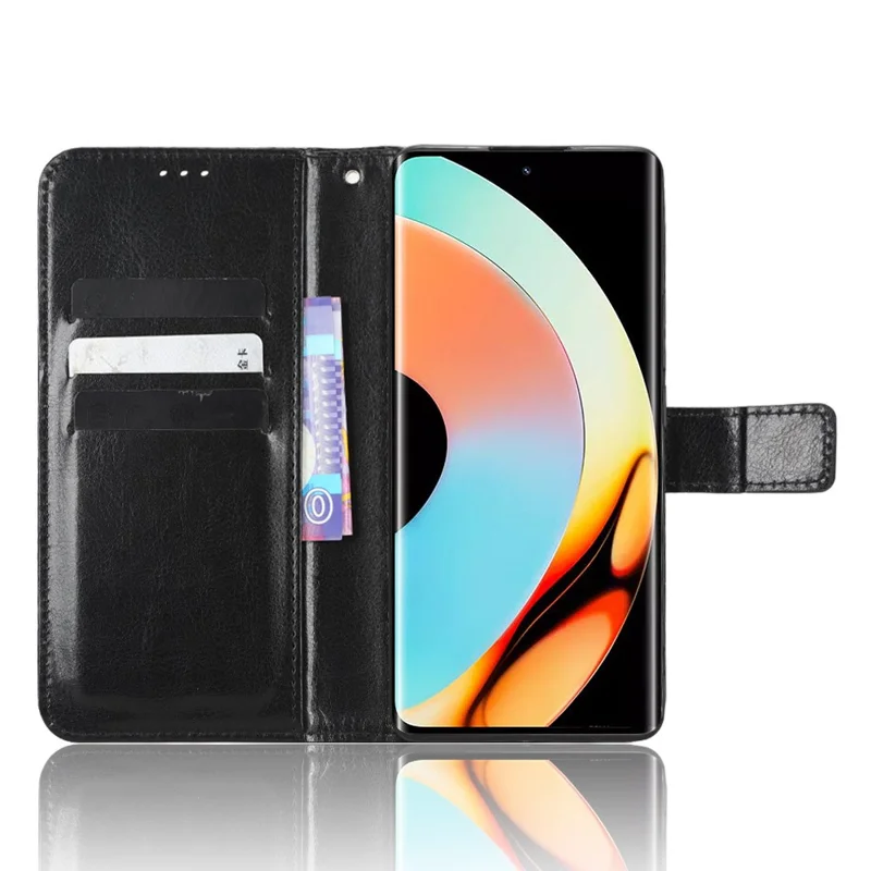 Für Realme 10 Pro+ 5G Full Body Coverage Crazy Horse Texture Magnetische Handyhülle Flip Wallet Stand PU Leder Handyhülle mit Gurt - Schwarz