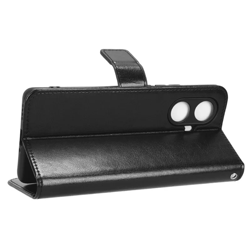 Für Realme 10 Pro+ 5G Full Body Coverage Crazy Horse Texture Magnetische Handyhülle Flip Wallet Stand PU Leder Handyhülle mit Gurt - Schwarz