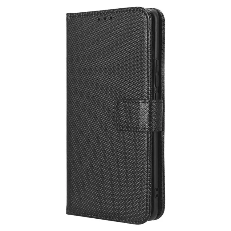 Anti-fall Phone Cover for Realme 10 Pro+ 5G, Magnetic Clasp Well-protected Diamond Texture PU Leather Stand Wallet Phone Case - Black