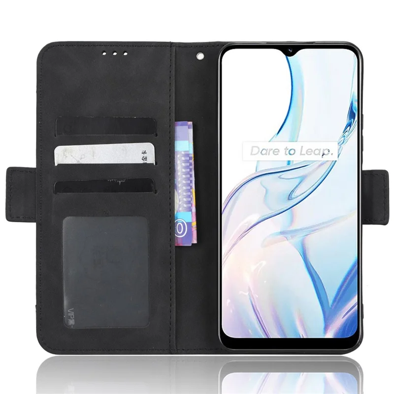 For Realme C30 4G / C30s 4G Fall Protection PU Leather Phone Case Multiple Card Slots Magnetic Flip Phone Cover Wallet Stand - Black