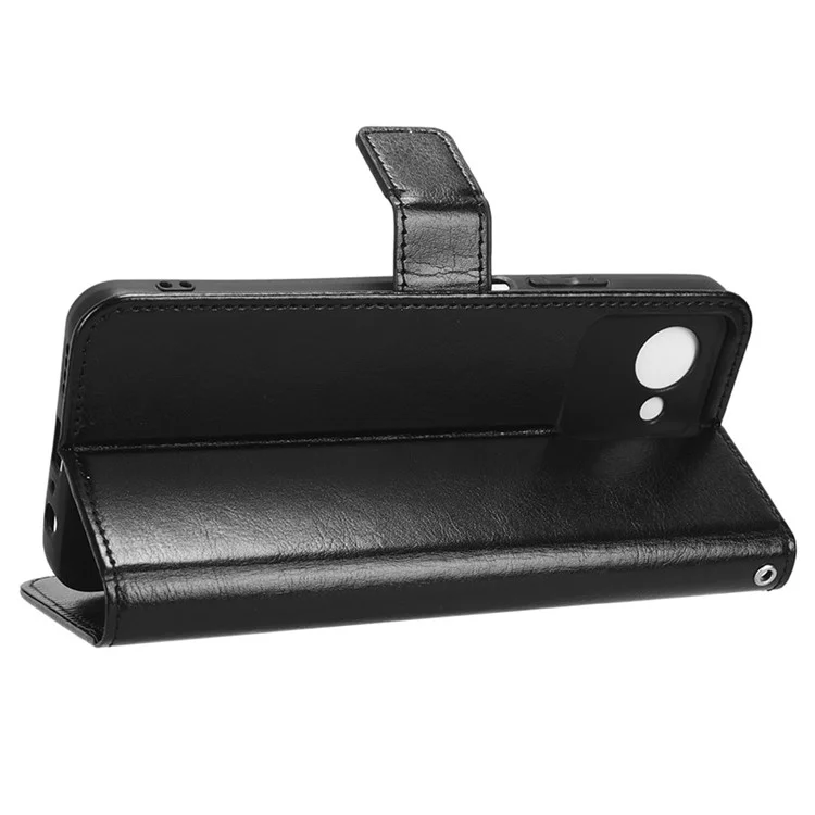 Para Realme C30 4G / C30s 4G Fully Wrapped Crazy Horse Texture Magnetic Cell Phone Case Flip Wallet Stand PU Leather Phone Cover with Strap - Negro
