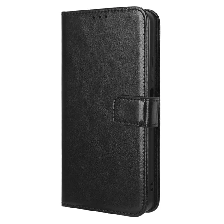 Para Realme C30 4G / C30s 4G Fully Wrapped Crazy Horse Texture Magnetic Cell Phone Case Flip Wallet Stand PU Leather Phone Cover with Strap - Negro