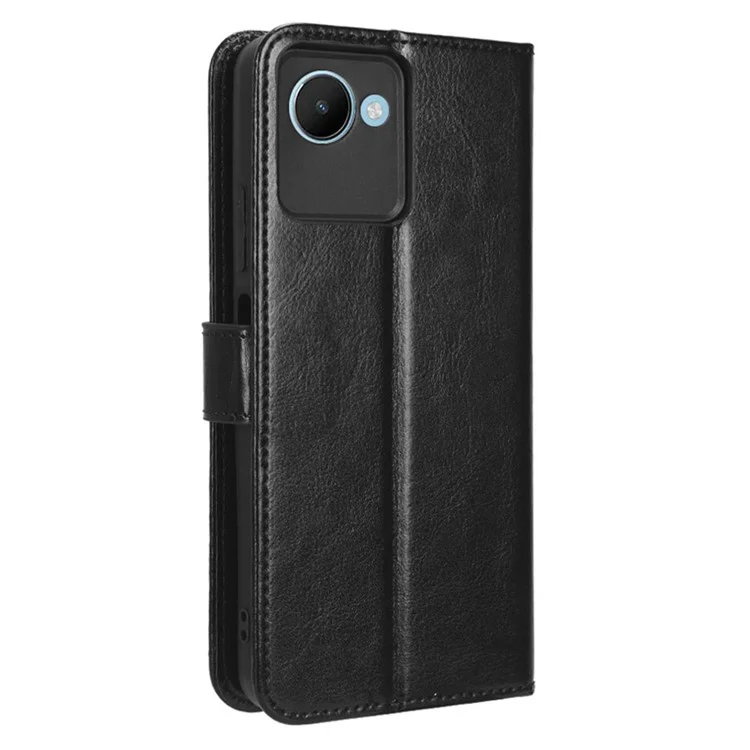 Para Realme C30 4G / C30s 4G Fully Wrapped Crazy Horse Texture Magnetic Cell Phone Case Flip Wallet Stand PU Leather Phone Cover with Strap - Negro