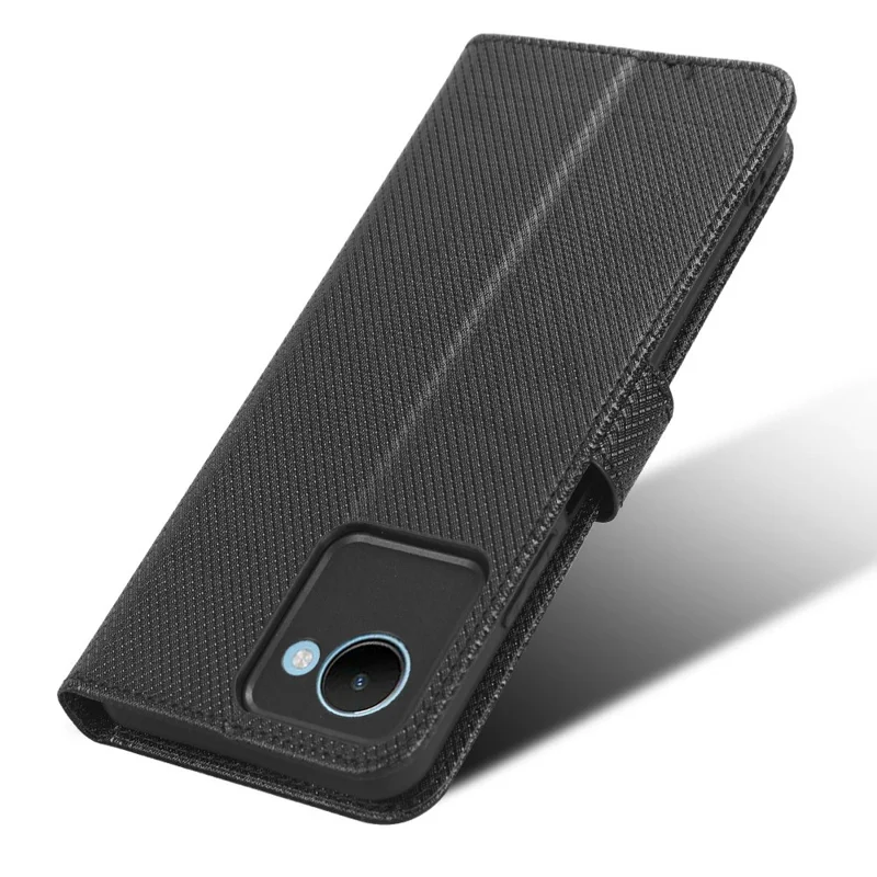 Anti-fall Phone Cover for Realme C30 4G / C30s 4G, Magnetic Clasp Diamond Texture PU Leather Anti-scratch Hands-free Stand Wallet Phone Case - Black