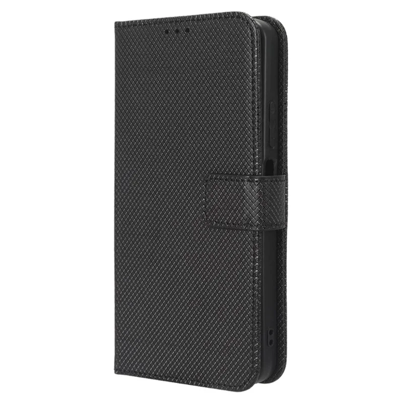 Anti-fall Phone Cover for Realme C30 4G / C30s 4G, Magnetic Clasp Diamond Texture PU Leather Anti-scratch Hands-free Stand Wallet Phone Case - Black