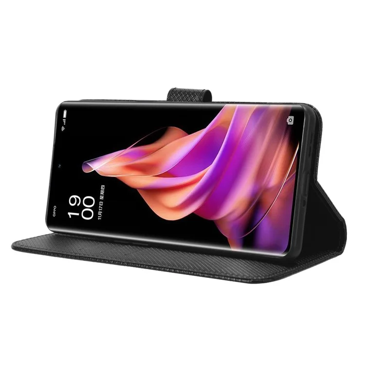 Противоударный чехол для телефона Oppo Reno9 Pro+ 5G, с магнитной застежкой, текстурой под бриллиант, из искусственной кожи, защита от царапин, регулируемая подставка, кошелек - черный