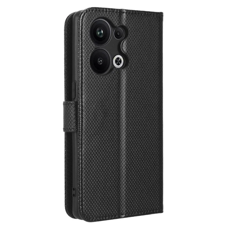 Противоударный чехол для телефона Oppo Reno9 Pro+ 5G, с магнитной застежкой, текстурой под бриллиант, из искусственной кожи, защита от царапин, регулируемая подставка, кошелек - черный