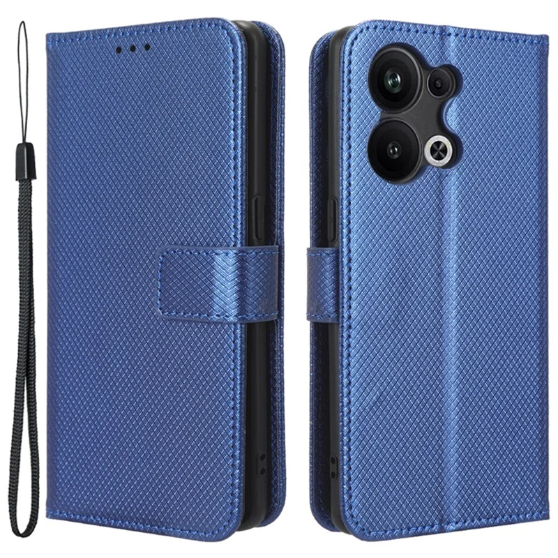 Anti-fall Phone Cover for Oppo Reno9 Pro+ 5G, Magnetic Clasp Diamond Texture PU Leather Anti-scratch Adjustable Stand Wallet Phone Case - Blue