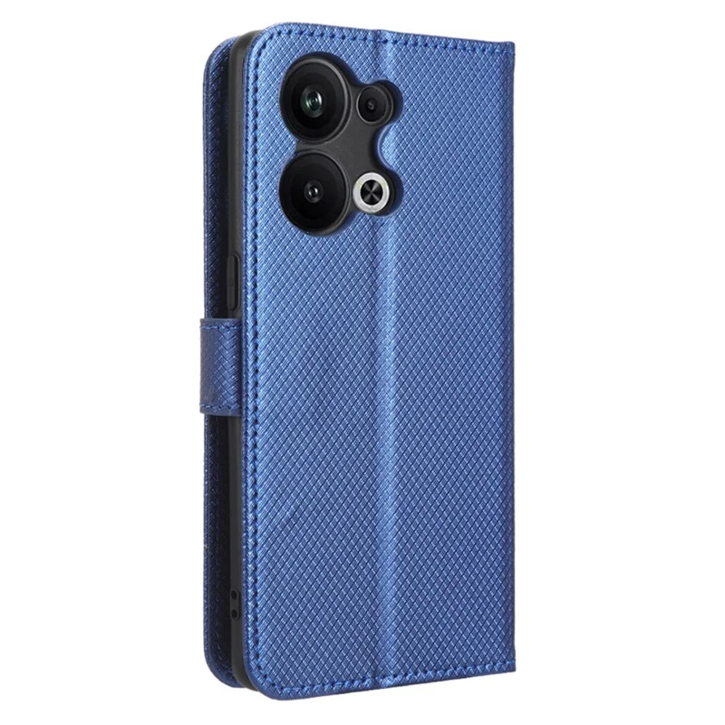 Anti-fall Phone Cover for Oppo Reno9 Pro+ 5G, Magnetic Clasp Diamond Texture PU Leather Anti-scratch Adjustable Stand Wallet Phone Case - Blue