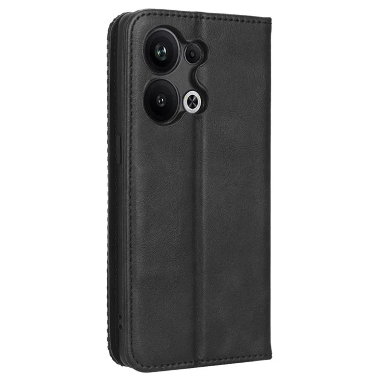 Para Oppo Reno9 Pro+ 5G Capa de Telefone Magnética de Fechamento Automático, Suporte de Visualização, Textura Retrô Impressa, Padrão PU Leather Flip Wallet Phone Cover - Preto