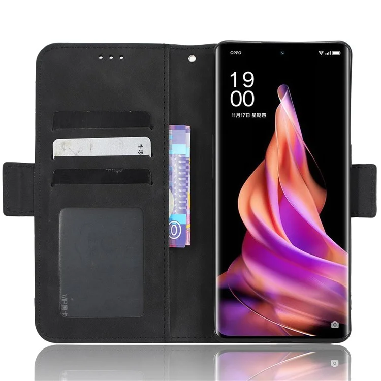 Для Oppo Reno9 Pro+ 5G Универсальный противоударный чехол из искусственной кожи с несколькими слотами для карт, магнитный откидной чехол-бумажник со стойкой - черный