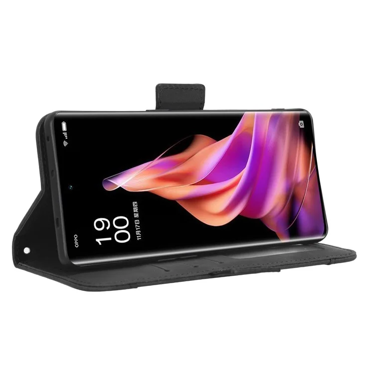 Для Oppo Reno9 Pro+ 5G Универсальный противоударный чехол из искусственной кожи с несколькими слотами для карт, магнитный откидной чехол-бумажник со стойкой - черный