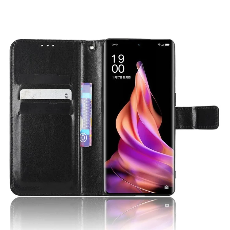 Für Oppo Reno9 Pro+ 5G Crazy Horse Textur Magnetische Handy-Geldbörse mit Klapphülle, Ständer, stoßfest, PU-Leder-Handyhülle mit Gurt - Schwarz