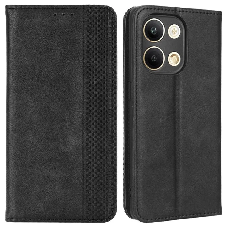 Per Oppo Reno9 5G / Reno9 Pro 5G Custodia Flip per Telefono, Protezione Completa Magnetica con Chiusura Automatica, Retrò Texture Impresso Modello PU Pelle Portafoglio Cover - Nero